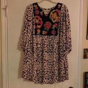 Savanna Jane Leopard Embroidered Floral Dress; Sz XL